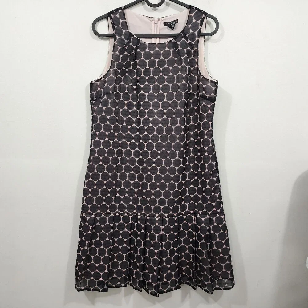 Club Monaco Retro Drop Waist Pink Dots Party Dress Pink Black Sleeveless Size 2